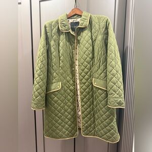Talbots Quilted Olive Jacket with Cream Trim